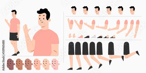 Young man character creation kit design for animation. City casual cartoon male flat vector design.