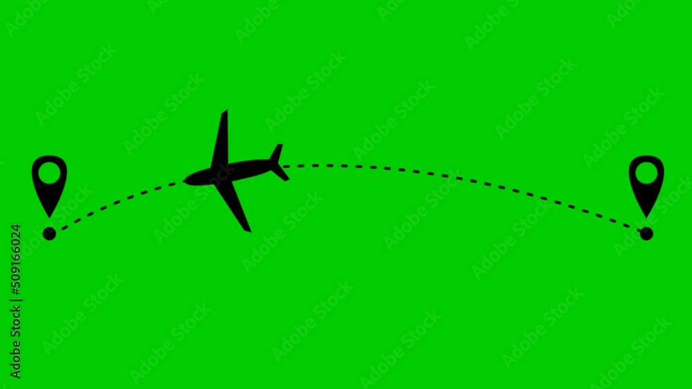 Animated black the plane flies along a trajectory. Concept of airplane travel. Airplane flies from one place to another. Looped video. Vector illustration isolated on a green background.
Animated black the plane flies along a trajectory. Concept of airplane travel. Airplane flies from one place to another. Looped video. Vector illustration isolated on a green background.