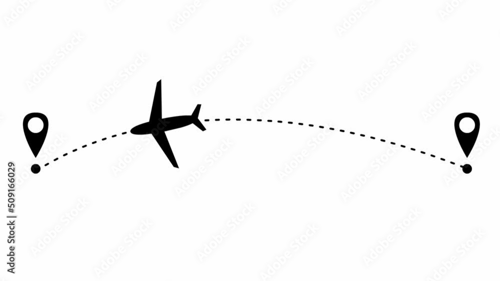 Animated black the plane flies along a trajectory. Concept of airplane travel. Airplane flies from one place to another. Looped video. Vector illustration isolated on a white background. Animated black the plane flies along a trajectory. Concept of airplane travel. Airplane flies from one place to another. Looped video. Vector illustration isolated on a white background.
