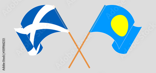 Crossed and waving flags of Scotland and Palau