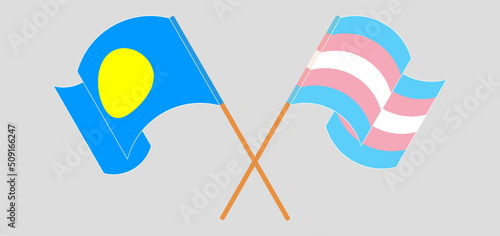 Crossed and waving flags of Palau and Transgender Pride
