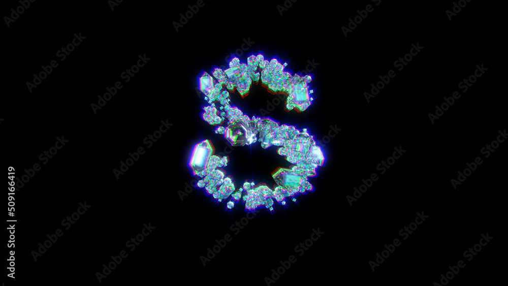 glitch alphabet of gems with chromatic aberrations - letter S, isolated - object 3D illustration