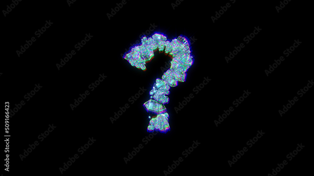 distorted font of gems with chromatic aberrance - question mark, isolated - object 3D rendering distorted font of gems with chromatic aberrance - question mark, isolated - object 3D rendering