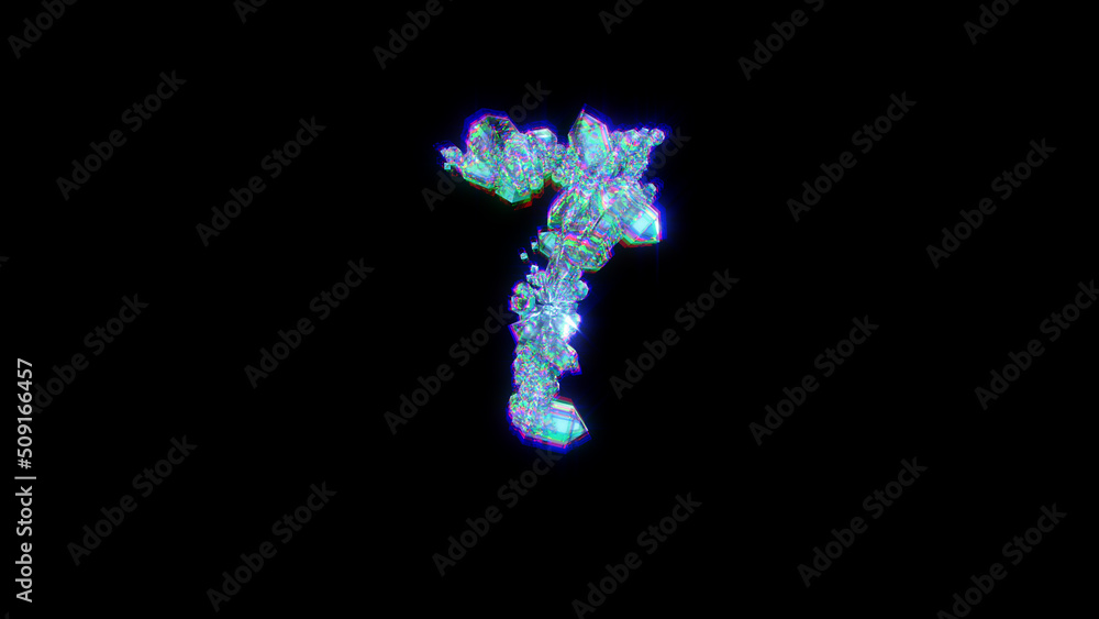 glitch alphabet of gem stones with chromatic aberrance - number 7, isolated - object 3D rendering glitch alphabet of gem stones with chromatic aberrance - number 7, isolated - object 3D rendering