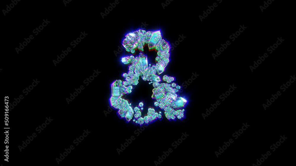 glitchy alphabet of jewels with chromatic aberrations - ampersand, isolated - object 3D rendering