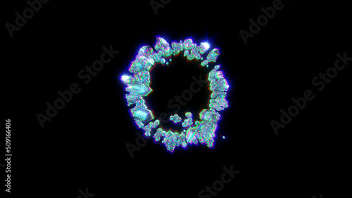 glitchy font of gemstones with chromatic aberrance - letter Q, isolated - object 3D illustration
