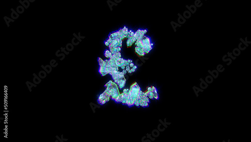 glitchy font of jewels with chromatic aberrations - pound symbol, isolated - object 3D rendering