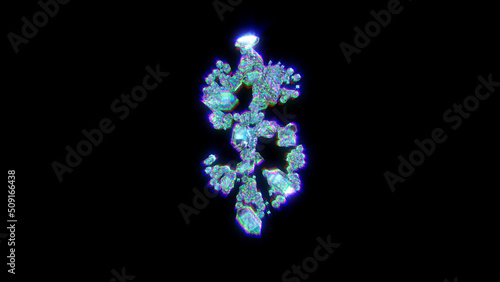 distorted font of gemstones with chromatic aberrations - dollar - peso sign, isolated - object 3D illustration