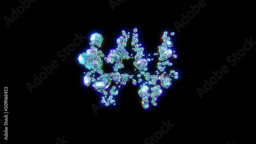 distortion font of gems with chromatic aberrations - won sign, isolated - object 3D illustration