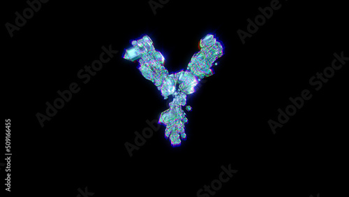glitchy font of gem stones with chromatic aberrance - letter Y, isolated - object 3D illustration