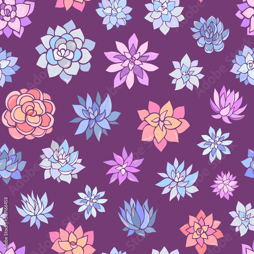 Seamless vector pattern of succulents. Background for greeting card  website  printing on fabric  gift wrap  postcard and wallpapers. 