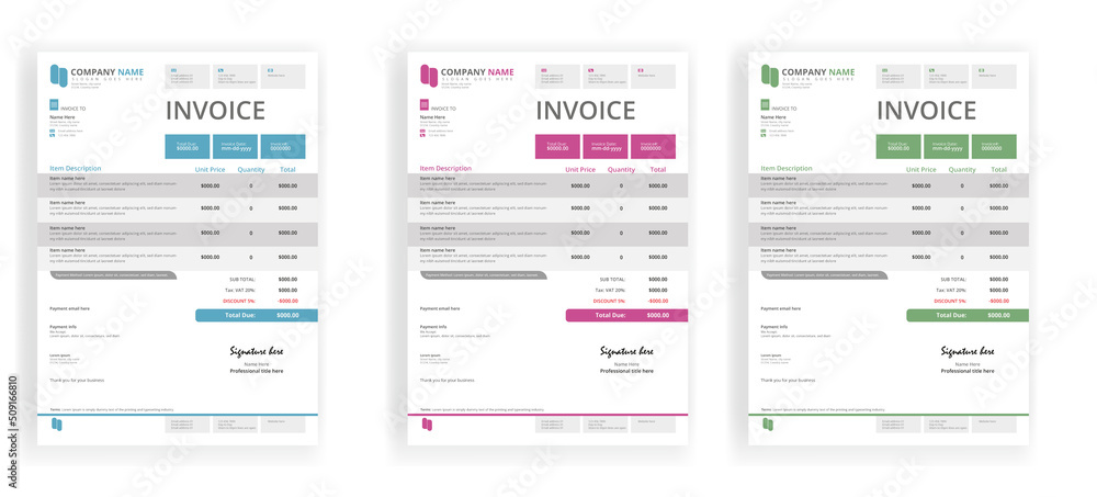Invoice template with three colors