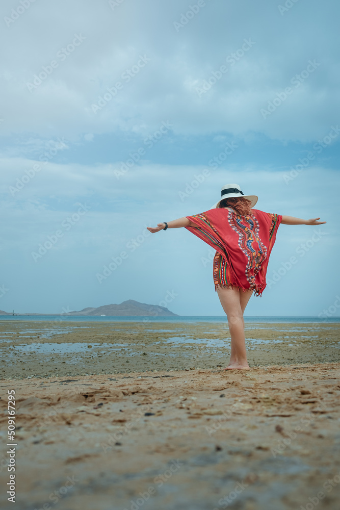 free girl between sea and mountains