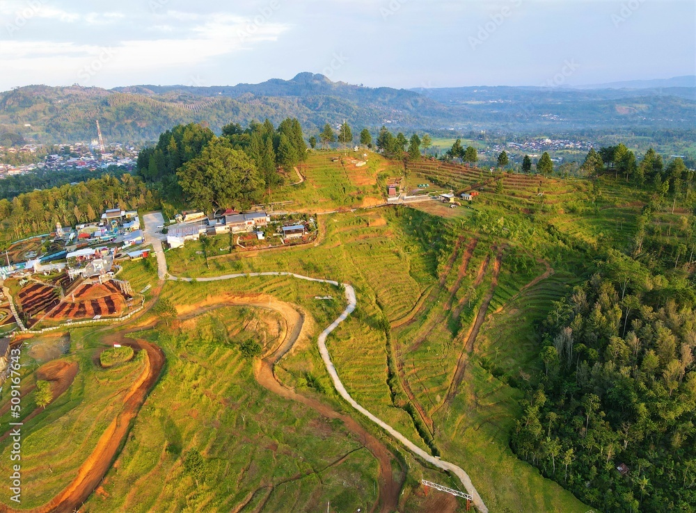 Beautiful aerial view, Natural panorama - Nature tourism in the mountains, Bandung, West Java-Indonesia.