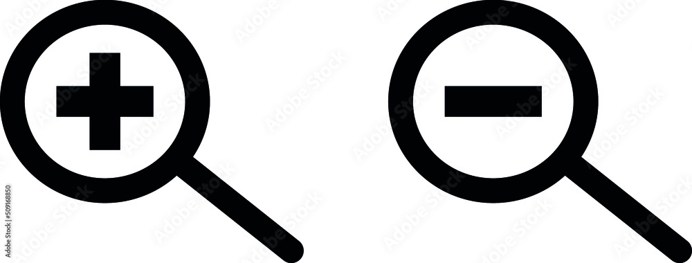 Zoom-in and zoom-out icons on a transparent background. Vector