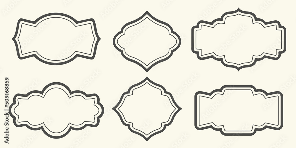 Fototapeta premium Template of different frame border. Set of black vintage frames. Collection of oval, circle, square shapes for photos, text, invitations, greetings, announcements, cards, menu. Vector illustration