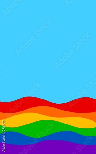 Wavy rainbow colors on sky blue background. Vertical image for posters and flyers.