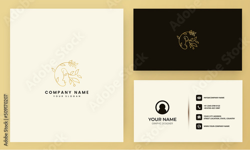 minimalism beauty face and hair logo design with business card template