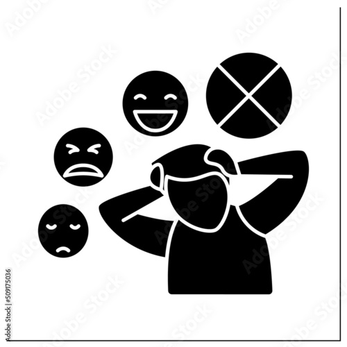 Mental illness glyph icon. Hard to control emotions. Traumatic experience. Child abuse concept. Filled flat sign. Isolated silhouette vector illustration