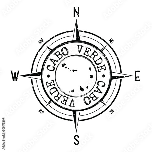 Cape Verde Stamp Map Compass Adventure. Illustration Travel Country Symbol. Seal Expedition Wind Rose Icon.