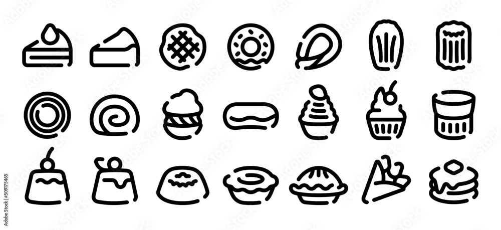 Sweets and cake icon set (Soft bold line version)