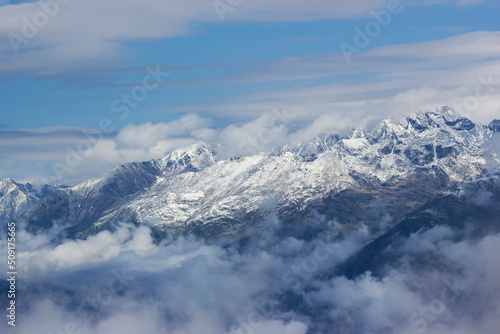 snow landscape of Lienz Dolomites in Austria. Massive Alpine mountains.