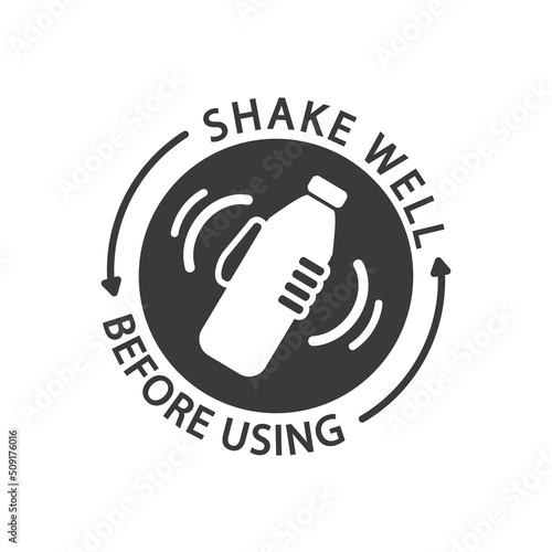 Shake well before using, label, icon, vector, sticker.