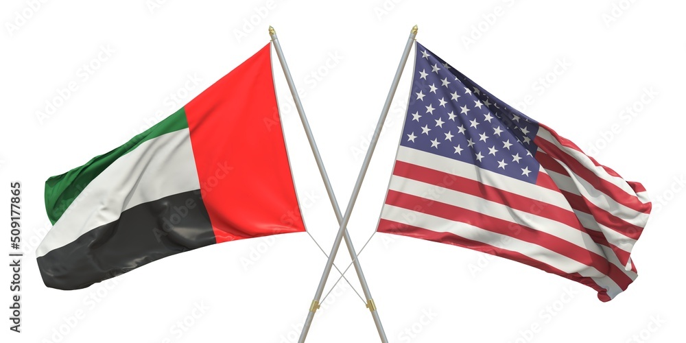 Flags of the USA and the UAE on white background. 3D rendering