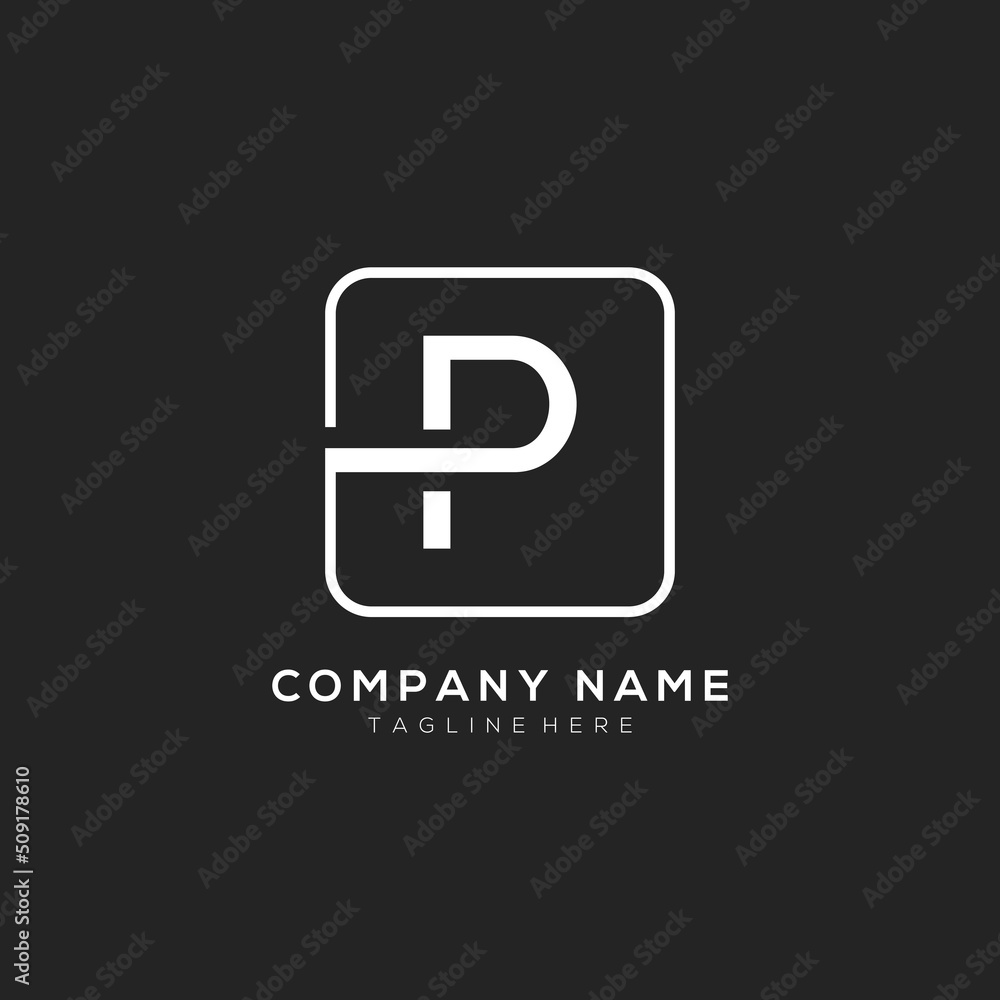 Initial P logo design vector dark concept with white square element. P letter logo design. Initial P logo design vector dark concept with white square element. P letter logo design.