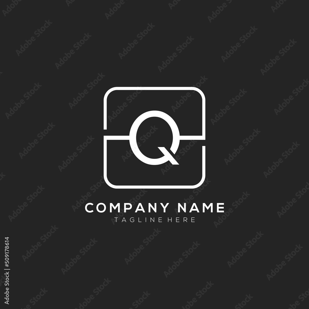 Initial Q logo design vector dark concept with white square element. Q letter logo design. Initial Q logo design vector dark concept with white square element. Q letter logo design.