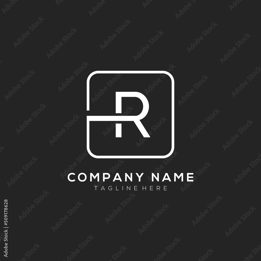 Initial R logo design vector dark concept with white square element. R letter logo design. Initial R logo design vector dark concept with white square element. R letter logo design.