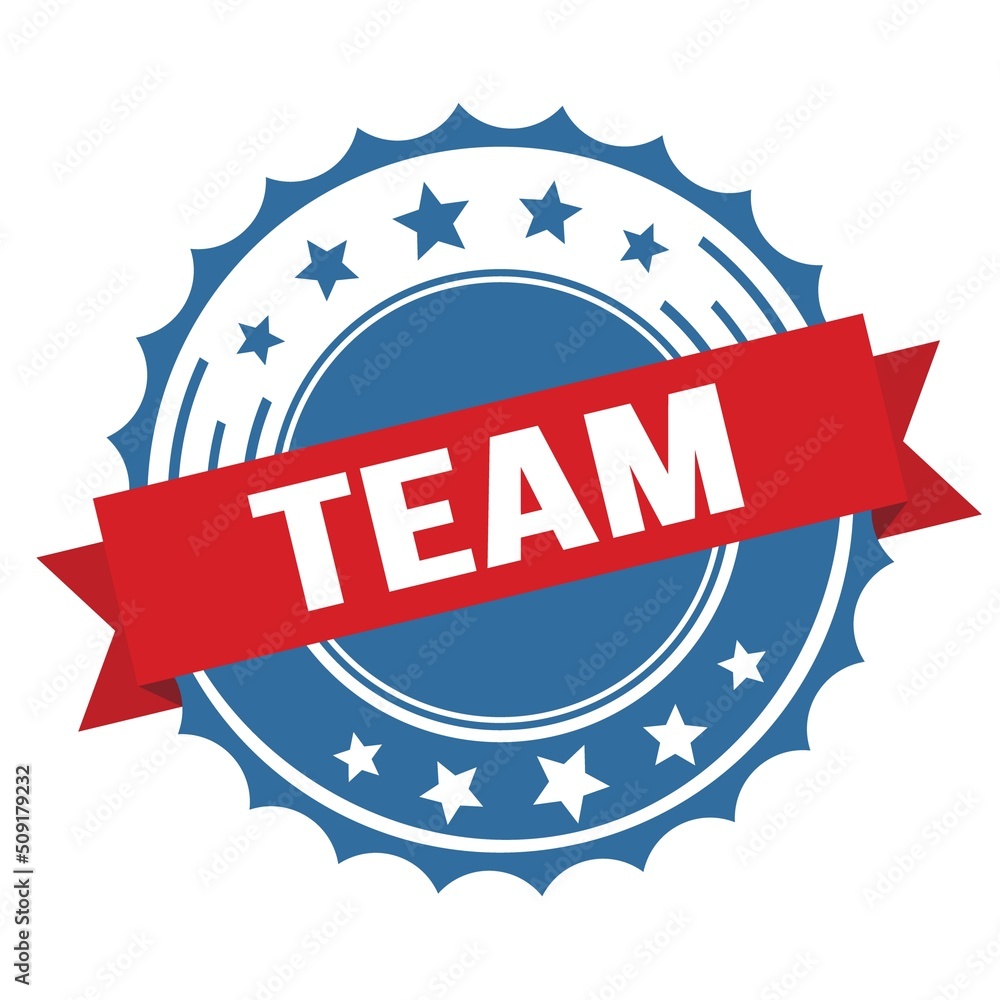TEAM text on red blue ribbon stamp. TEAM text on red blue ribbon stamp.