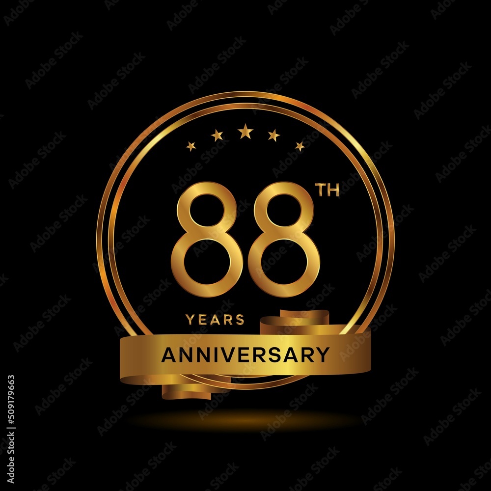 88 years anniversary logo with gold color and ribbon for booklet ...