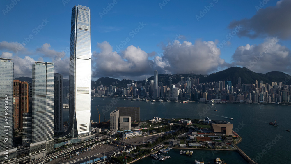 Naklejka premium Hong Kong cityscape in day time in west kowloon zone