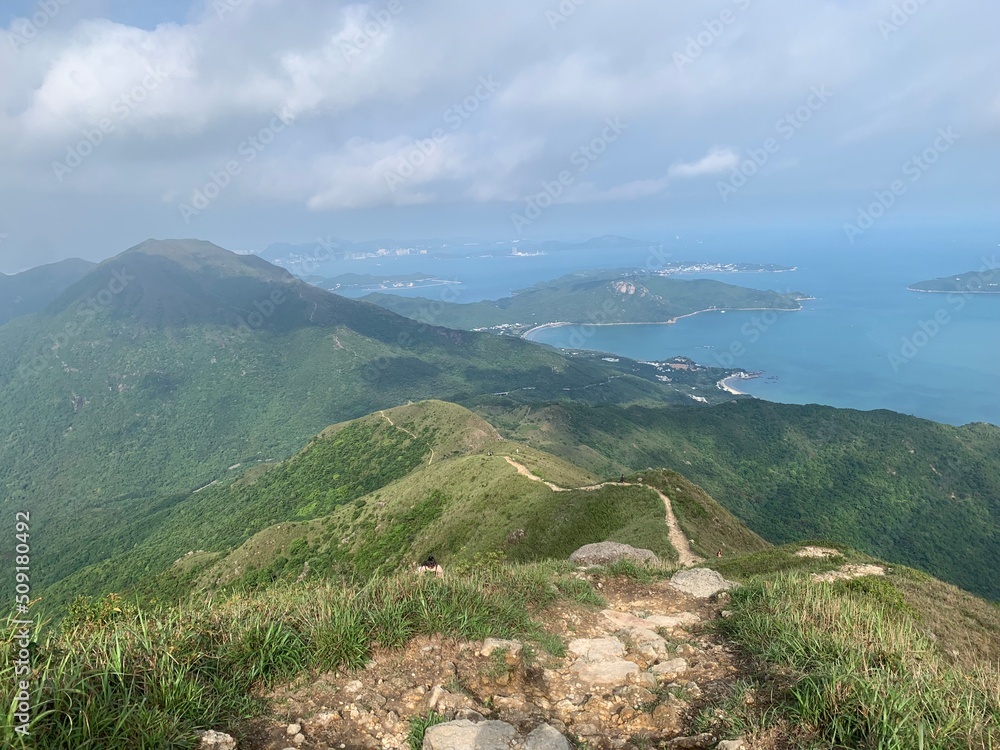 Fototapeta premium winding trail on the range of Lantau peak in Hong Kong, one of highest mount