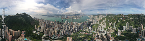 Hong Kong Island central business zone and the peak area with panoramic scene 