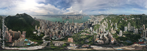 Hong Kong Island central business zone and the peak area with panoramic scene 