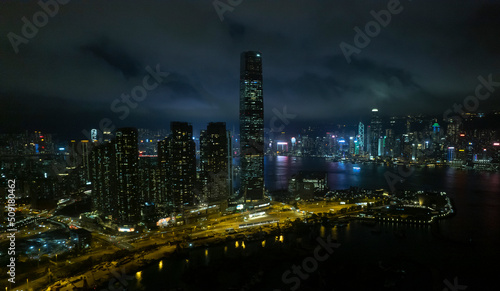 Hong Kong cityscape in night time in west kowloon zone