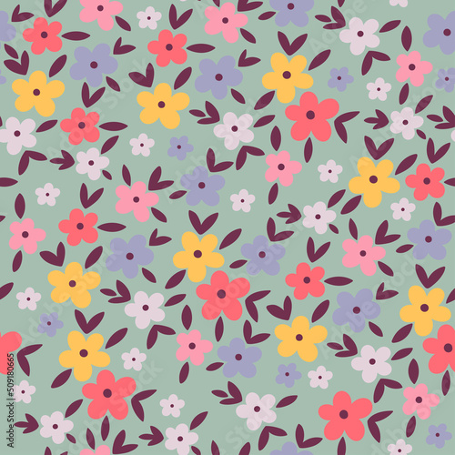 Simple seamless pattern with flowers. Vector graphics.