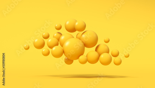 Fototapeta Naklejka Na Ścianę i Meble -  Abstraction illustration. Yellow shiny balls fly on a yellow background. 3d render. Illustration for advertising.