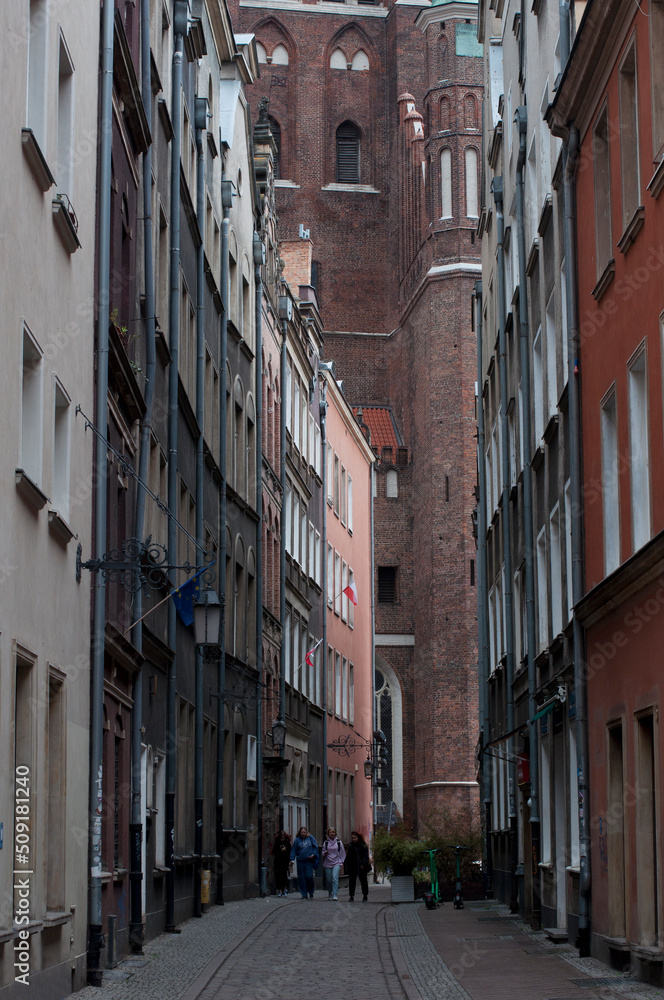 Street in the old town of Gdansk. Historical and tourist attractions in Poland