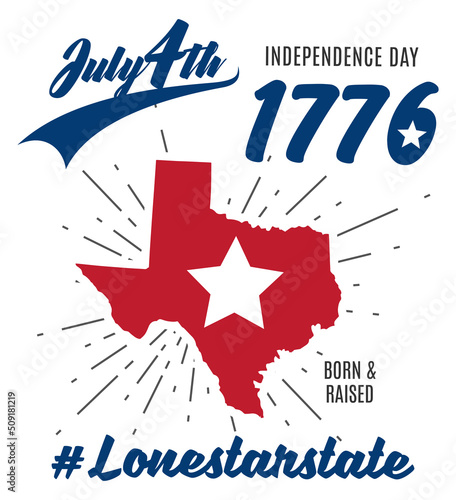 Lone star state, 4th of July independence day sign, symbol, t-shirt design with texas map illustration. Vector design. 