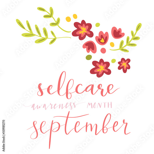 Self Care Awareness Month Semptember hand lettering vector illustration