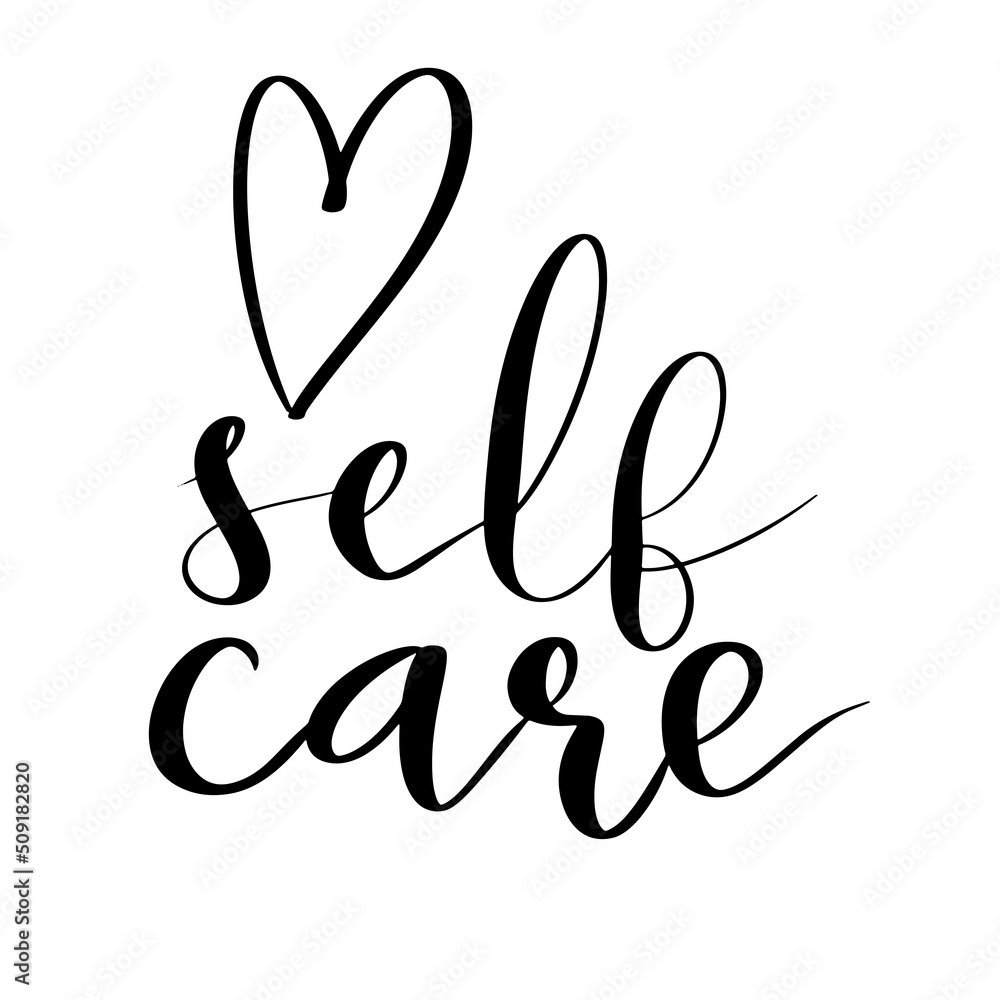 Self care hand drawn lettering design with flowers and heart hand lettering vector illustration Self care hand drawn lettering design with flowers and heart hand lettering vector illustration