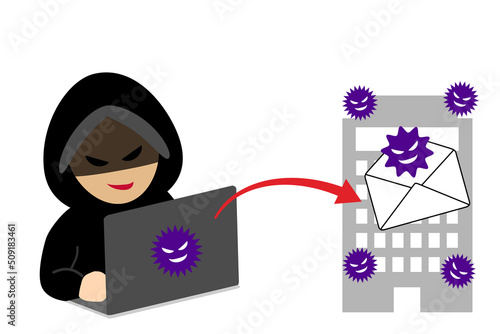 企業にサイバー攻撃をするハッカー。