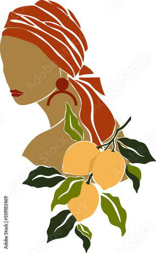 Abstract portrait of an afro girl. Abstract poster with a girl. Flat illustration of woman, girl. Vector graphics.