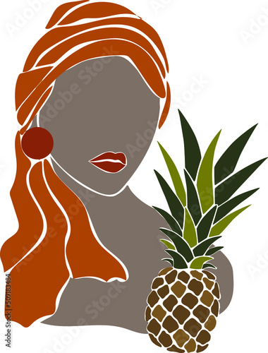 Abstract portrait of an afro girl. Abstract poster with a girl. Flat illustration of woman, girl. Vector graphics.