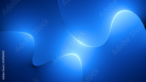 3d rendering, abstract modern minimal wallpaper with wavy lines glowing over the blue background