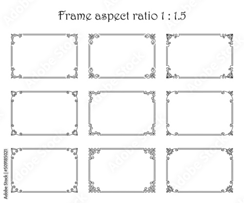 Vector set of rectangular frames with beautiful floral ornament