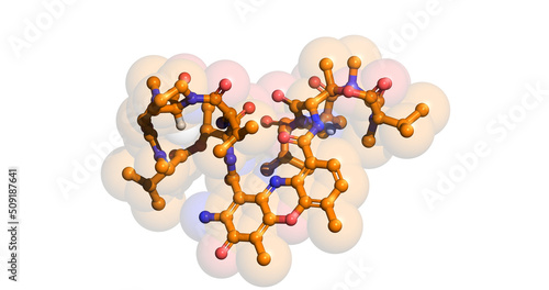Dactinomycin, anticancer drug, 3D molecule